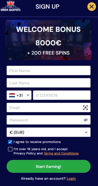 union jackpots casino registration